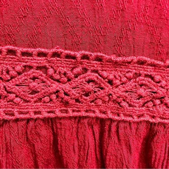 Suzanne Betro Boho Lace Trim Dress Red Textured Long Sleeve Size Large - Picture 14 of 15